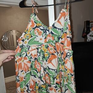 Marshalls Vibrant Floral Top with Orange and Green